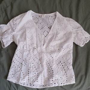 White eyelet blouse top